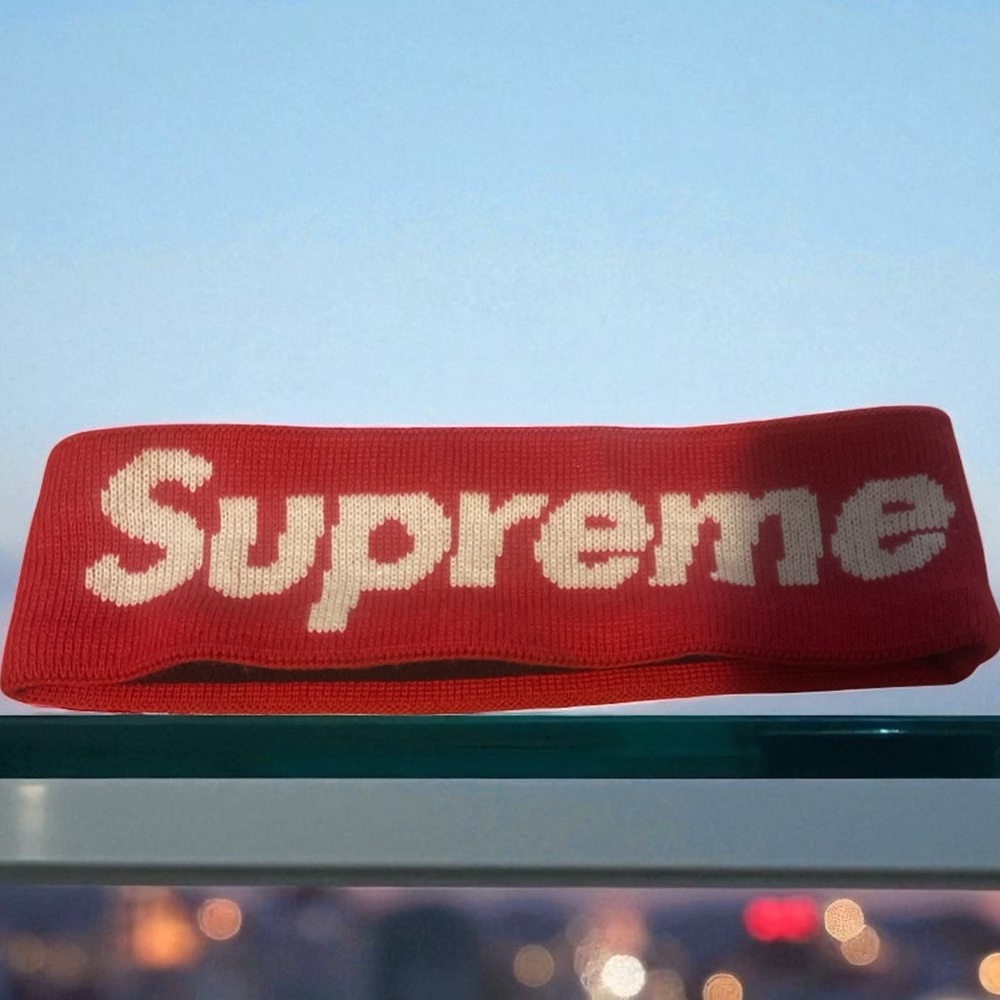 Supreme Red and White Logo Headband